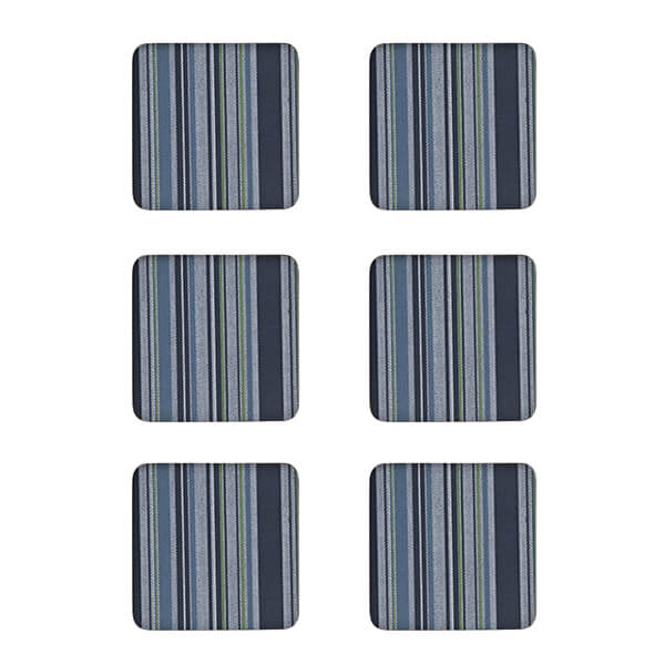 Denby Set Of 6 Black Stripe Cork Backed Coasters