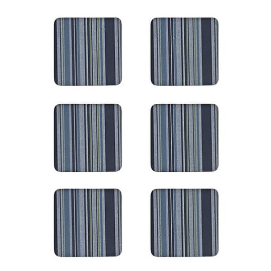 Denby Set Of 6 Black Stripe Cork Backed Coasters
