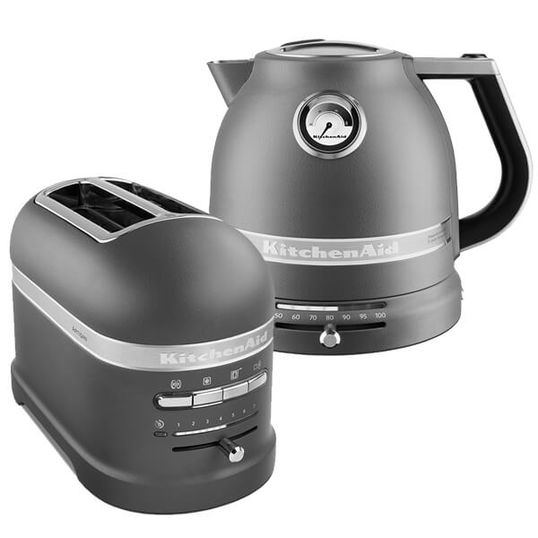 KitchenAid Artisan Matt Imperial Grey 2 Slot Toaster and Kettle Set