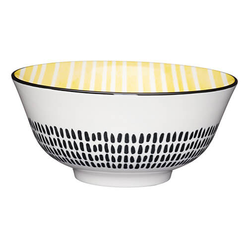 KitchenCraft Glazed Stoneware Bowl Yellow Stripe