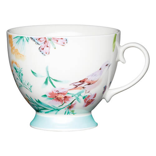 KitchenCraft China 400ml Footed Mug, White Birds