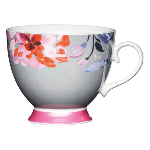 KitchenCraft China 400ml Footed Mug, Floral Border