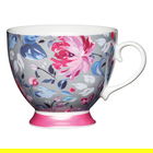 KitchenCraft China 400ml Footed Mug, Grey Floral