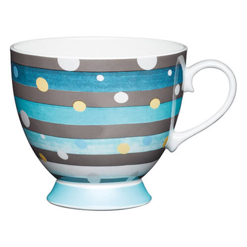 KitchenCraft China 400ml Footed Mug, Spot Stripe