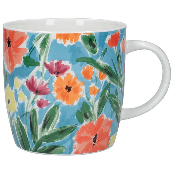KitchenCraft China 425ml Barrel Shaped Mug, Abstract Flowers