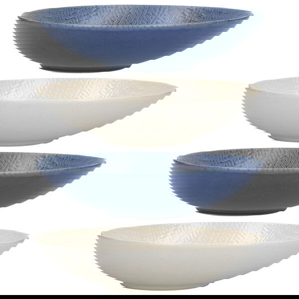 KitchenCraft Blue and Cream Embossed 22cm Stoneware Coupe Bowl Set of 4