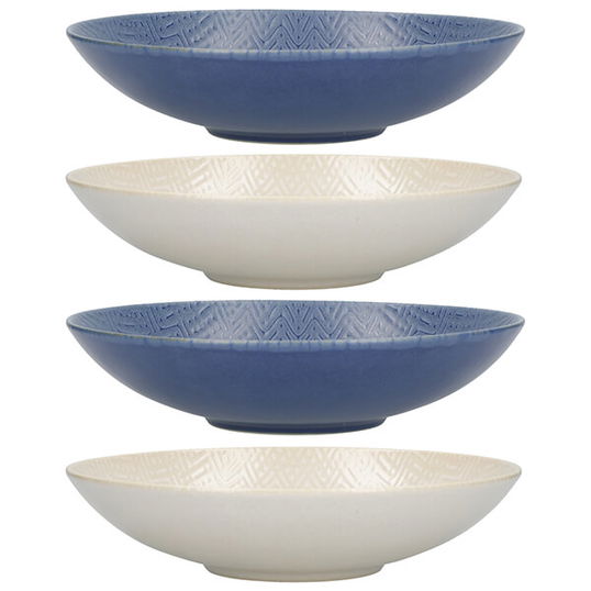 KitchenCraft Blue and Cream Embossed 22cm Stoneware Coupe Bowl Set of 4