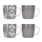 Kitchen Craft Barrel Mug Set Of 4 Grey Dot Floral