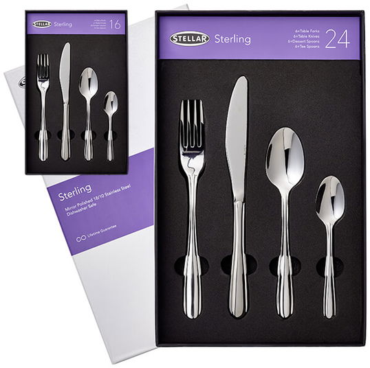 Stellar Sterling Stainless Steel 24 Piece Cutlery Gift Box Set plus FREE 16 Piece Cutlery Set