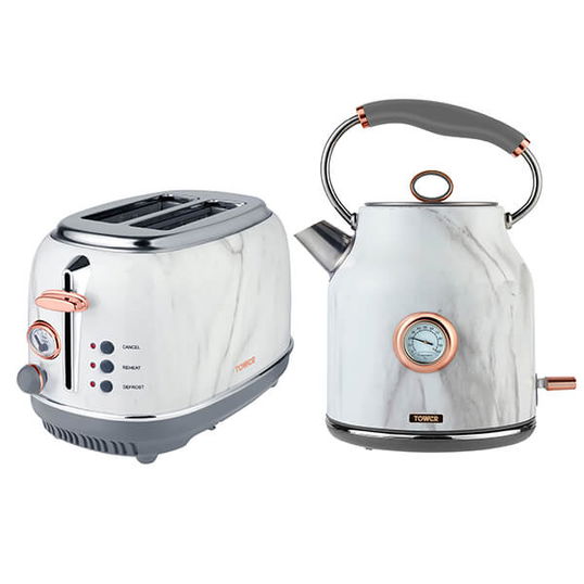 Tower Bottega Kettle and 2 Slice Toaster Set Marble