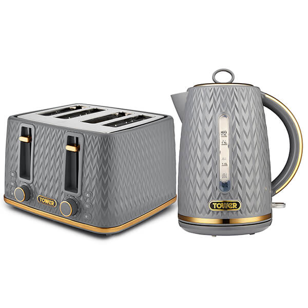 Tower Empire Kettle and 4 Slot Toaster Set Grey