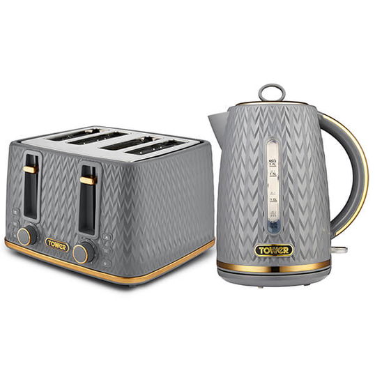 Tower Empire Kettle and 4 Slot Toaster Set Grey