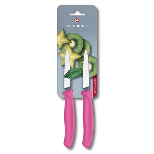 Victorinox Swiss Classic Pink Serrated Paring Knife Twin Pack