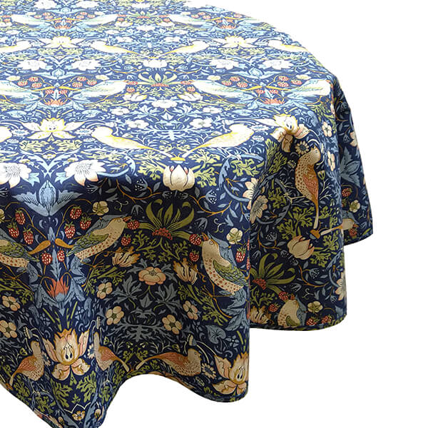 William Morris Strawberry Thief Navy 132cm Circular Fabric Tablecloth