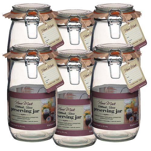 Home Made Glass 1.5 Litre Preserving Jar Set Of 6