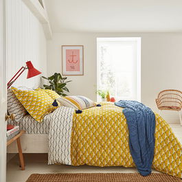 Joules Heron Geo Duvet Cover Set Super King Size Antique Gold