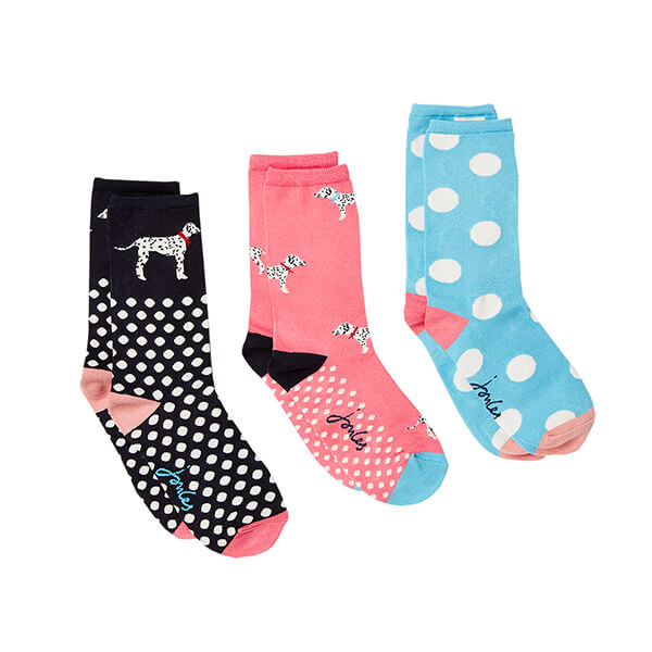 Joules Pink Dalmation Excellent Everyday 3pk Eco Vero Socks