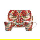 Morris & Co Strawberry Thief Red Mug & Tray Set