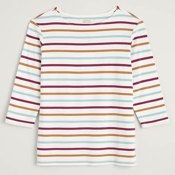 Seasalt Sailor Top Tri Breton Chalk Clove Basket