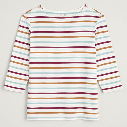 Seasalt Sailor Top Tri Breton Chalk Clove Basket