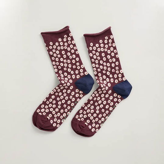 Seasalt Womens Arty Socks Dotty Flower Red Ship Size 4-7