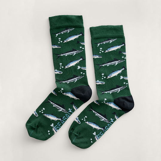 Seasalt Mens Bamboo Arty Socks Pollow Watson Green Size 8-12