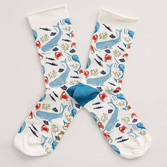 Seasalt Women`s Bamboo Arty Socks Narwhal Playtime Chalk Size 4-7