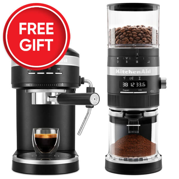 KitchenAid Artisan Semi-Auto Espresso Machine Cast Iron & Burr Grinder Set Matte Black With FREE Gift