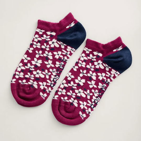 Seasalt Womens Bamboo Arty Trainer Socks Ditsy Daisy Cordial Size 4-7