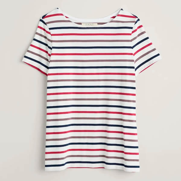 Seasalt Sailor T-Shirt Tri Breton Chalk Plum