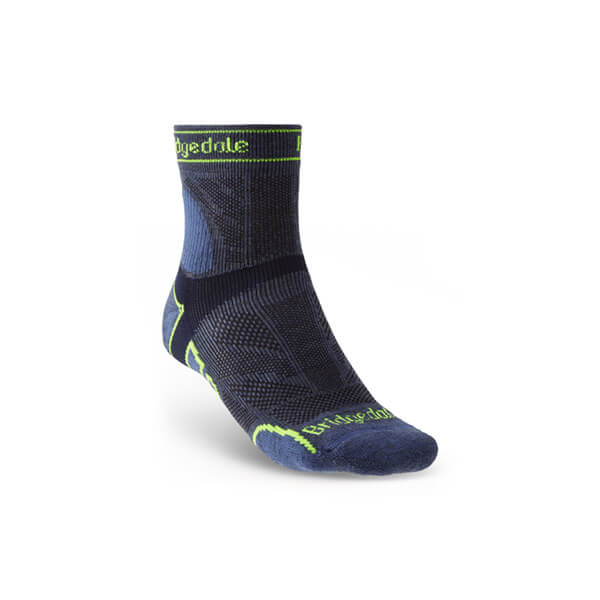 Bridgedale Mens Trail Run Lightweight T2 Merino Sport 3/4 Crew Socks Blue