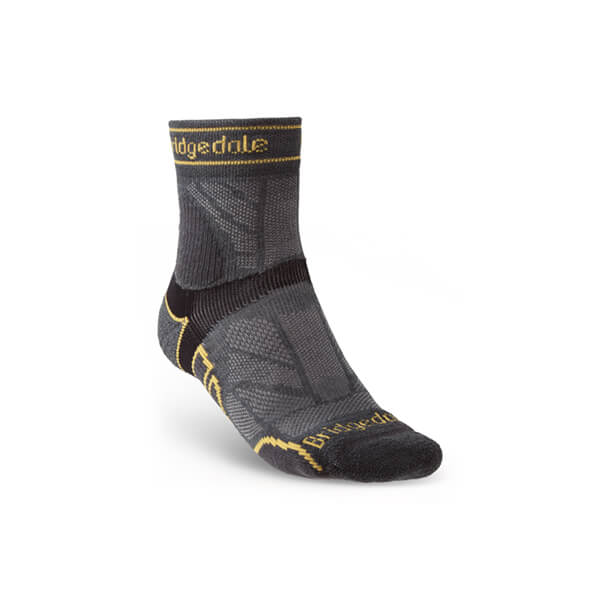 Bridgedale Mens Trail Run Lightweight T2 Merino Sport 3/4 Crew Socks Gunmetal