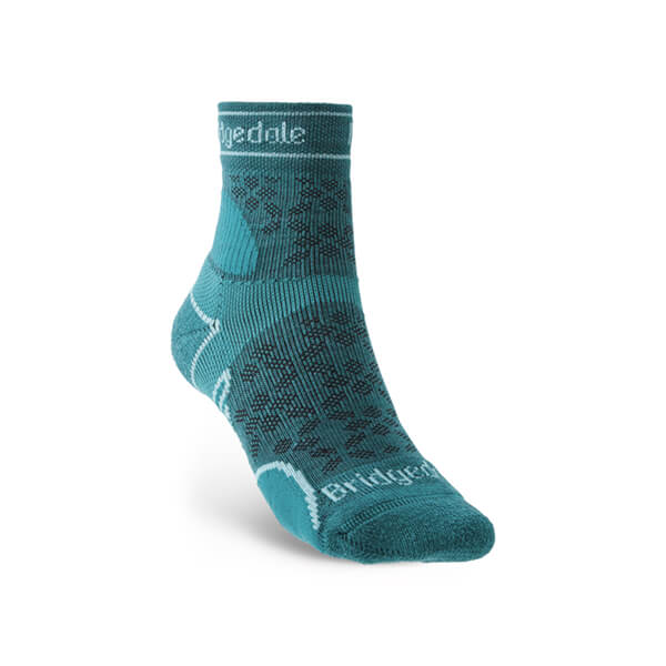 Bridgedale Womens Trail Run Lightweight T2 Merino Sport 3/4 Crew Socks Teal