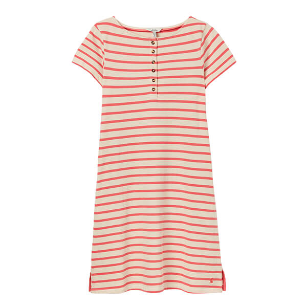 Joules Coral Stripe Kea Henley Button Down A Line Dress