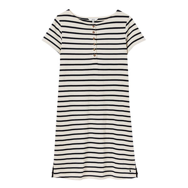 Joules Cream Navy Stripe Kea Henley Button Down A Line Dress