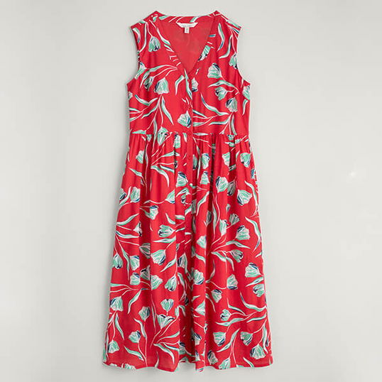 Seasalt Shale Way Dress Painted Tulips Tomato