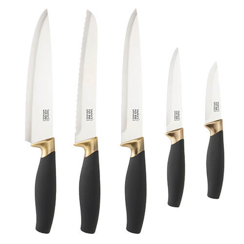 Taylor's Eye Witness Brooklyn Brass 5 Piece Knife Set With Knife Sharpener