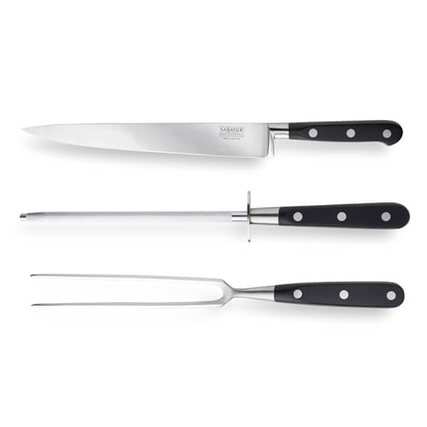 Sabatier Professional 3 Piece Carving Knife, Carving Fork & Sharpening Steel Set