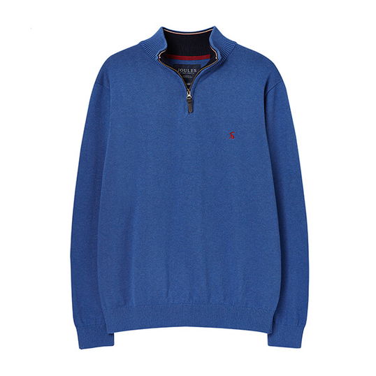 Joules Mens Blue Marl Hillside Quarter Zip Funnel Neck Jumper Size S