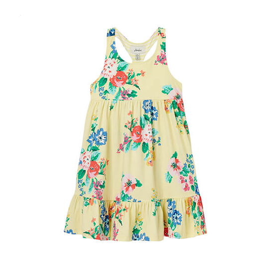 Joules Kids Pastel Yellow Juno Tiered Jersey Dress