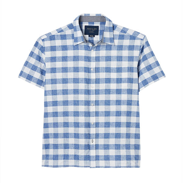 Joules Mens Blue Gingham Breaker Short Sleeve Linen Shirt