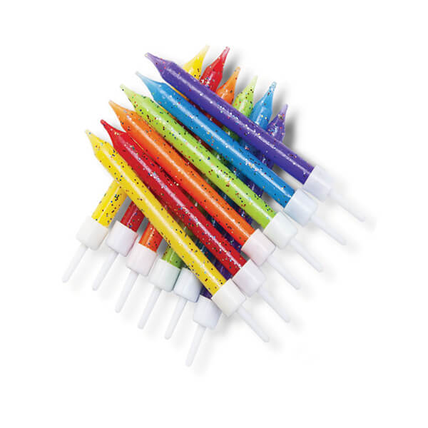 Anniversary House Glitter Candles Multi-Coloured Rainbow Mix with Holders Pack of 12