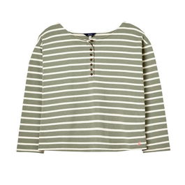 Joules Creme Green Stripe Olive Long Sleeve Henley Top Size 20