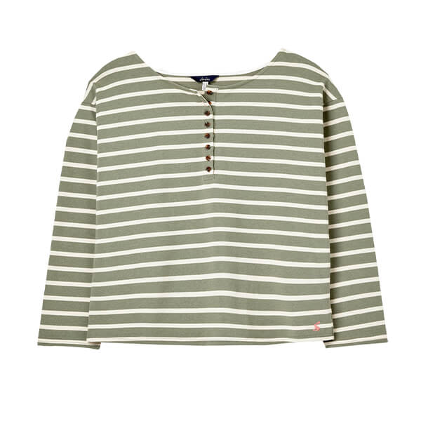Joules Creme Green Stripe Olive Long Sleeve Henley Top Size 8