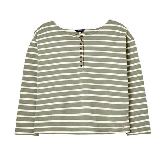 Joules Creme Green Stripe Olive Long Sleeve Henley Top Size 8