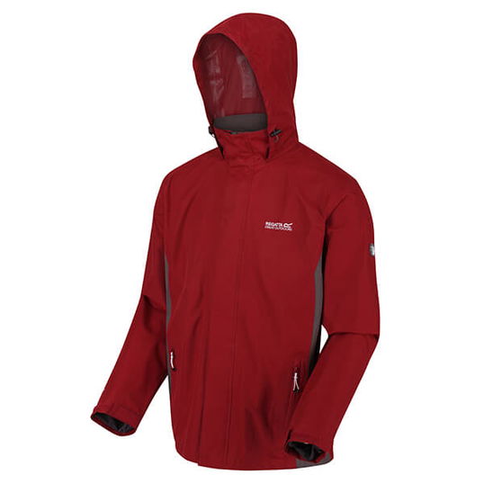 Regatta Men`s Matt Lightweight Waterproof Jacket With Concealed Hood Delhi Red Magnet Grey Size M