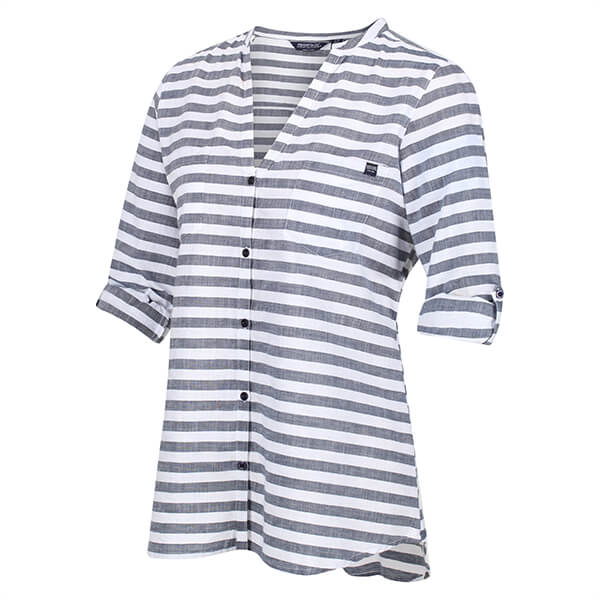 Regatta Women's Malaya Long Sleeve Shirt White Navy Stripe Size 12