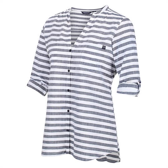 Regatta Women`s Malaya Long Sleeve Shirt White Navy Stripe Size 12