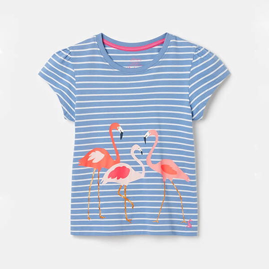 Joules Kids Blue Flamingos Pixie Screenprint T-Shirt