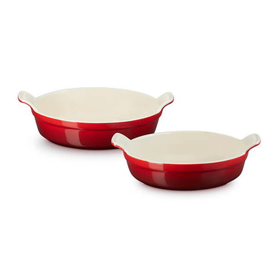Le Creuset Cerise Stoneware Heritage Set of 2 Deep Round Dishes